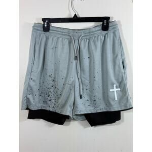 Distressed Grunge Paint Splatter 2-1 Layered Athletic Shorts XL Streetwear Gym